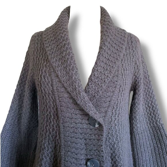 J Jill Womens Cardigan Sz Small Gray Alpaca Wool Bell Sleeve Chunky Open Knit - Picture 3 of 6